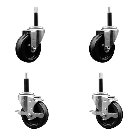 Service Caster 4'' Phenolic Wheel Swivel 3/4'' Expanding Stem Caster Set 2 Brakes, 4PK SCC-EX20S414-PHR-2-TLB-2-34